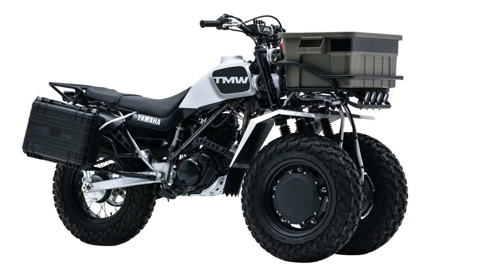 Co se týče koncepčního modelu Yamaha TMW, jedná se o první opěrný vícekolový motocykl Yamaha (LMW) s terénními schopnostmi