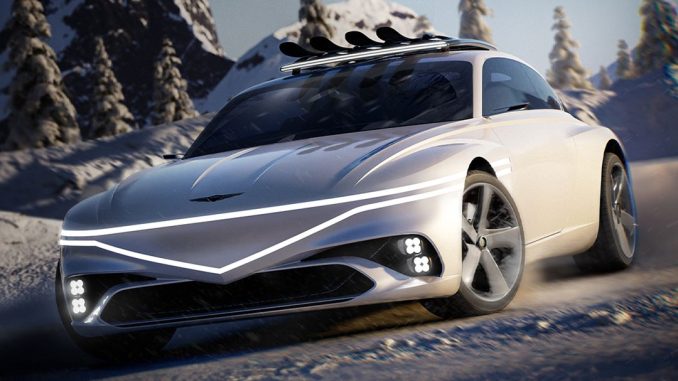 Společnost Genesis ukázala snímky svého konceptu X Speedium Coupe, který je vybaven střešním nosičem a lyžemi pro dovádění na sněhu